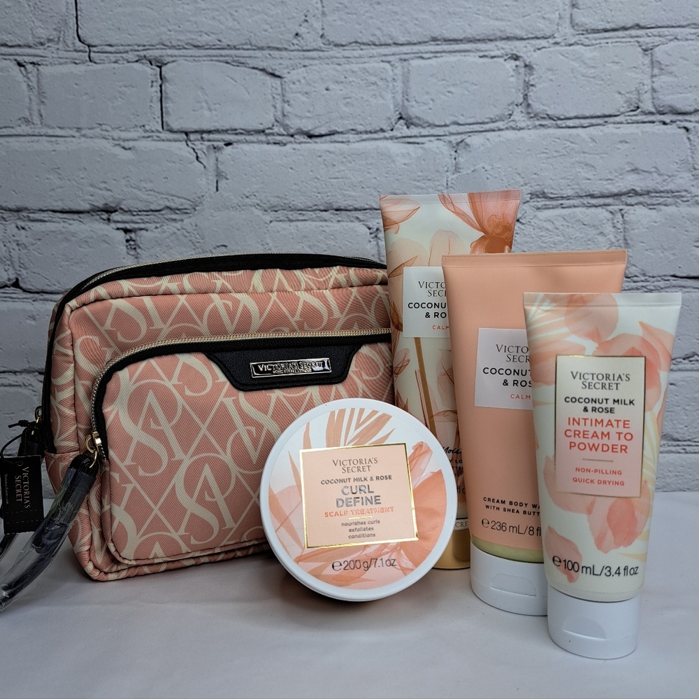 VICTORIA'S SECRET 'CALM' 'COCONUT MILK & ROSE' SKIN, HAIR & BAG 5-PIECE GIFT SET